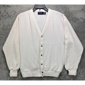 VTG Par Four Men's Cardigan Sweater Large (42-44) White Acrylic Grandpa USA Made